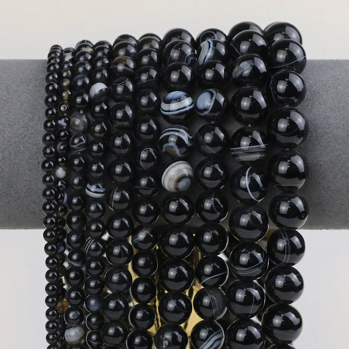 Бусины из натурального агата в черную полоску 4-12 мм Круглые Гладкие бусины