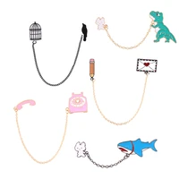 new alloy jewelry ins personality trend phone birdcage shape alloy paint chain brooch lapel pin