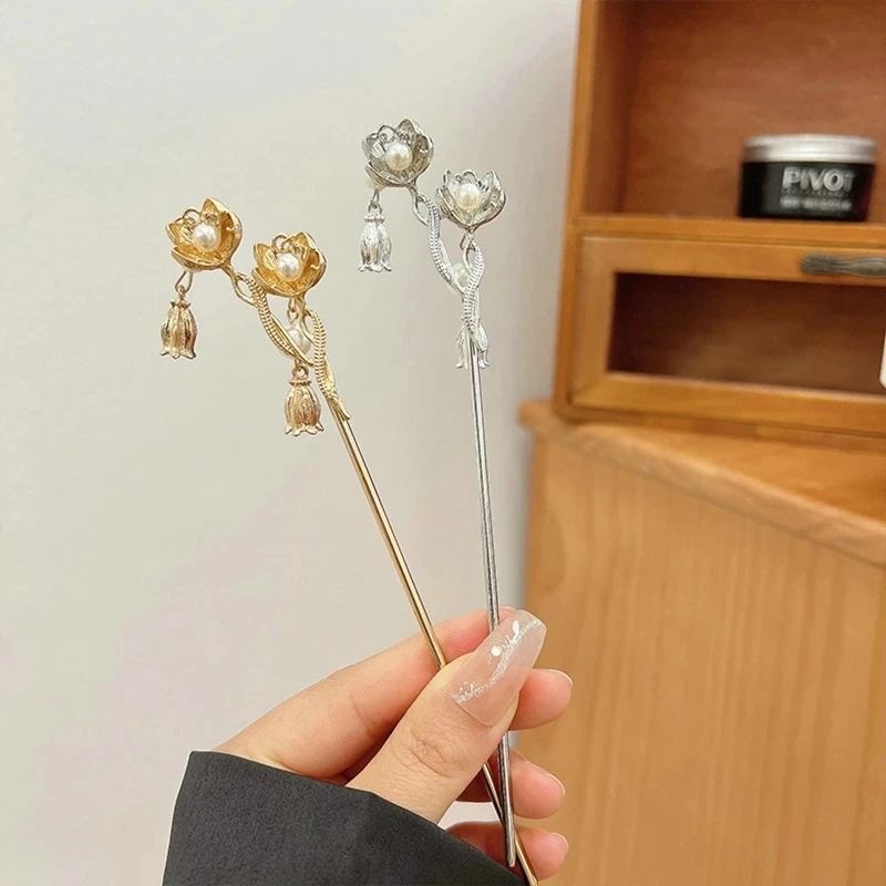 

Simplicity Chinese Crystal Hair Accessories Metal Hair Stick for Women Silver Gold Color Hairpin Elegant Female Headwear