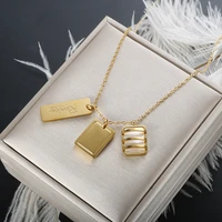 zmfashion trendy ins natural fritillary square white gold color pendant necklace geometric clavicle chain women neck jewelry