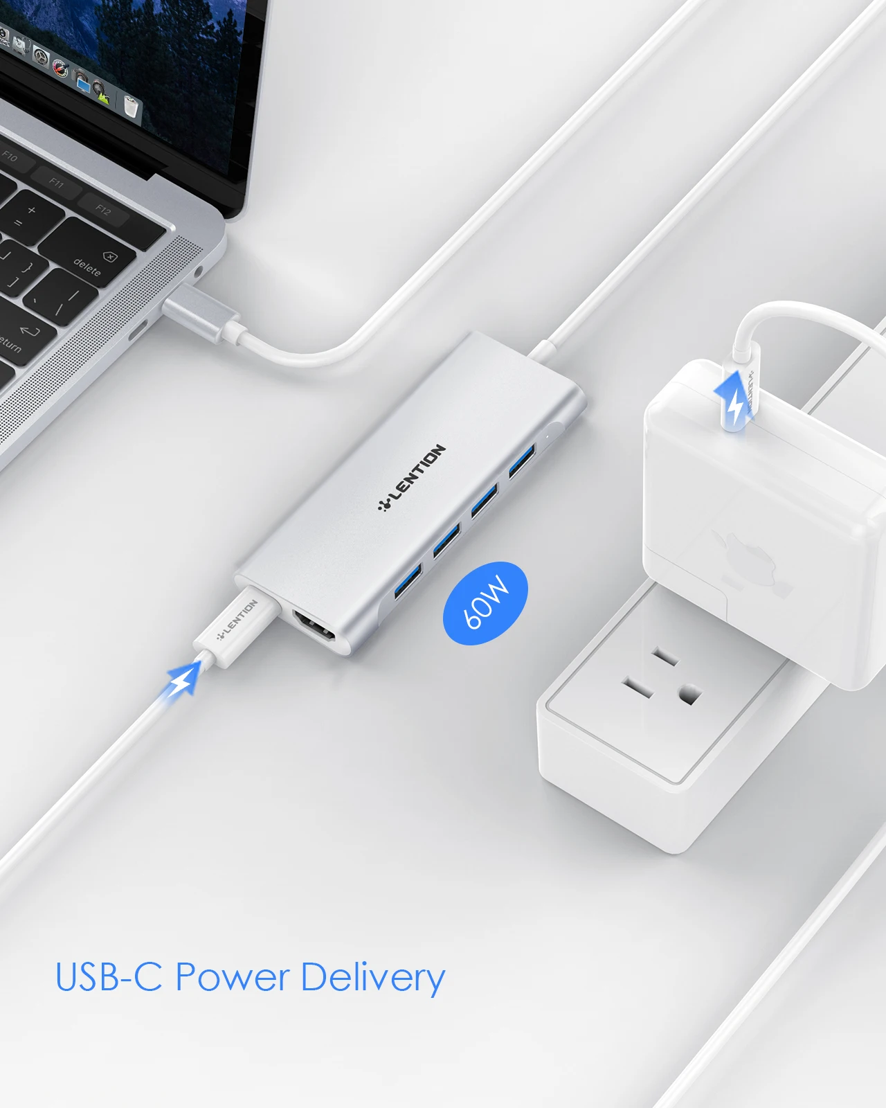 Фото Разветвитель с разными портами и выходом HDMI 4K, 100 Вт, PD 4, USB 3,0, подходит для MacBook Pro/Air и дополнительного адаптера драйвера 2023-2016 №3