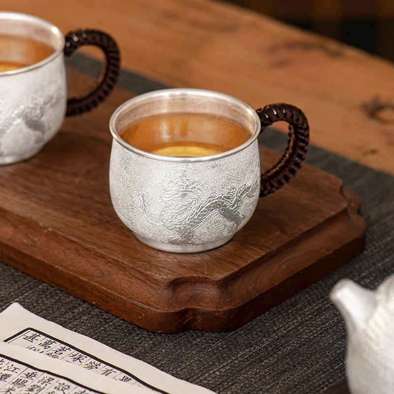 Серебряная чашка, чайная чашка из стерлингового серебра 999 пробы, китайская чашка Xianglong большого размера с искусственными пионами, чашка для чая ручной работы, домашняя чашка