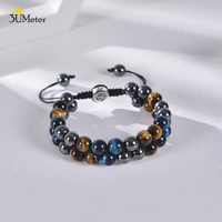 3umeter men tiger eyes bracelet adjustable double row natural stone beads bracelets for women black onyx hematite bangle jewelry