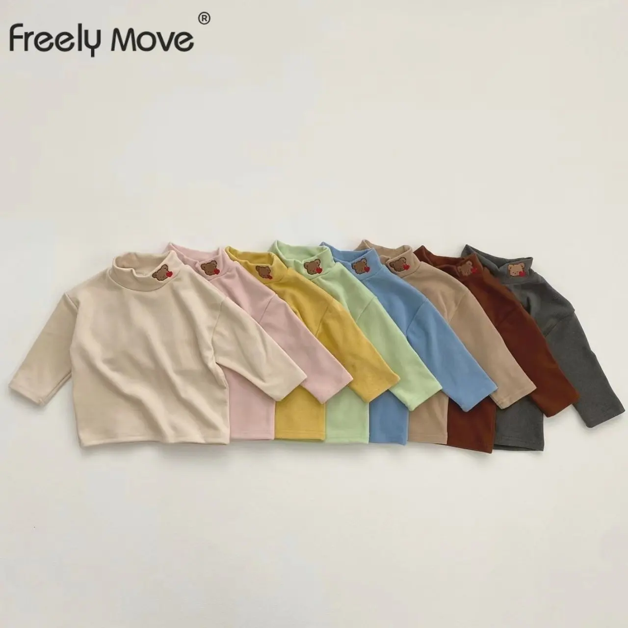 

Freely Move New 2022 Autumn Winter Boys Girls Kids Embroidery T Shirt Tops Children Turtleneck Long Sleeve Warm Casual T-shirts