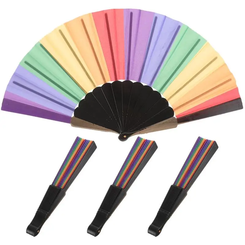 

Fan Fans Rainbow Hand Folding Pride Rave Colorful Performance Dance Party Foldable Gay Dancing Chinese Supplies Handheld Event