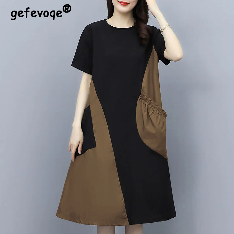 

Женское винтажное платье с круглым вырезом, свободного покроя, с карманами