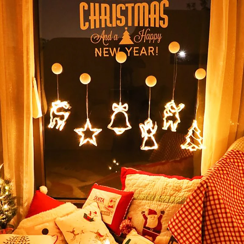 

Christmas LED Light Snowflake Santa xmas tree Window Hanging Sucker Lamp Ornaments Decoration for Home Navidad 2023 New Year