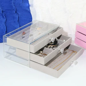 European-style Three drawing Jewelry Box, Transparent Dust-proof Necklace Earrings Organizer Eye Dis