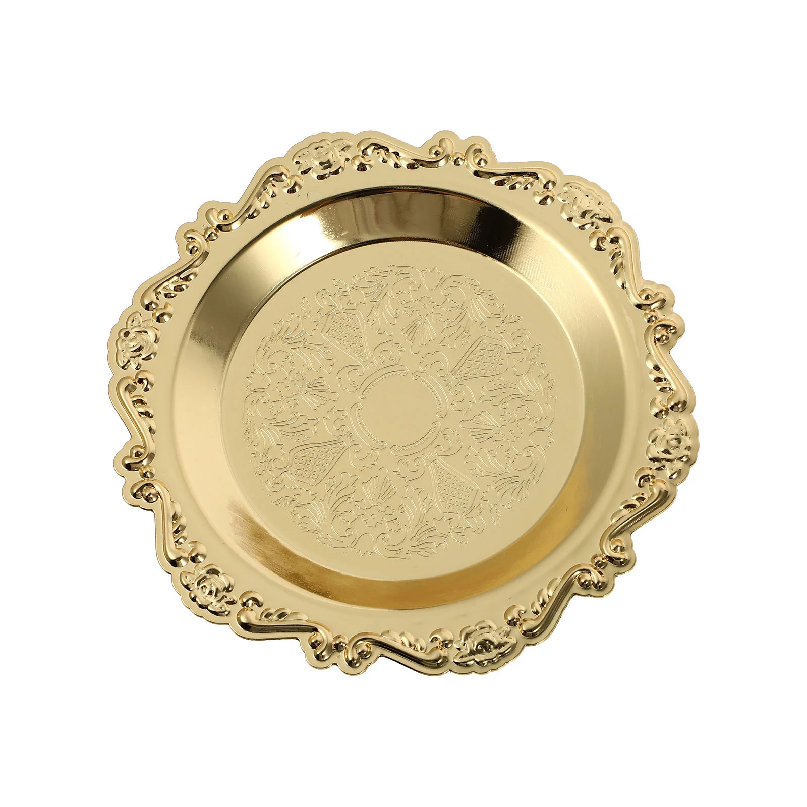 

Plate Tray Round Holder Dish Retro Tabletop Iron Pillar Golden Decorativecandlestick Wax Vintage Candy Serving Stand Decor