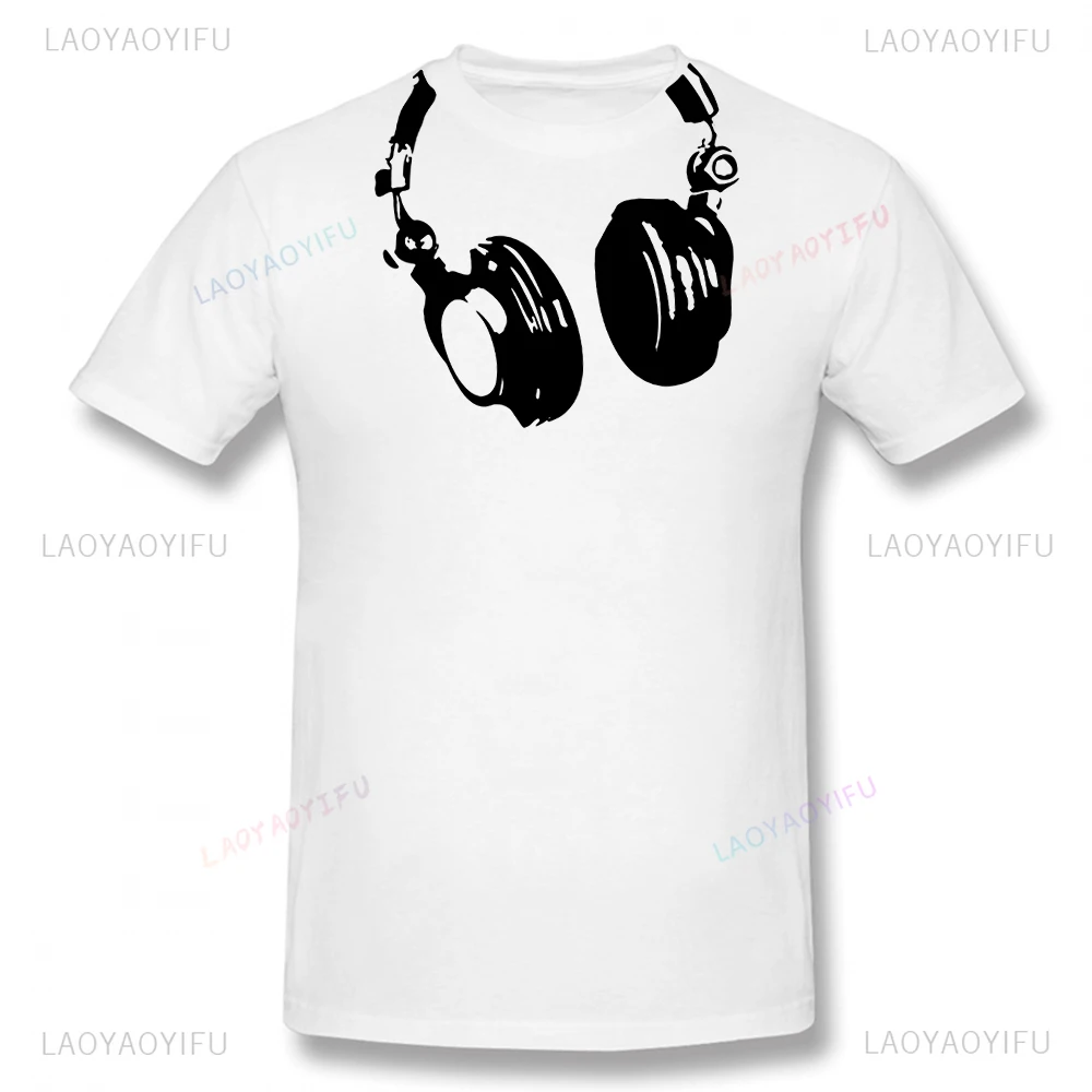 Футболки с наушниками Dj уличная одежда короткими рукавами и круглым вырезом