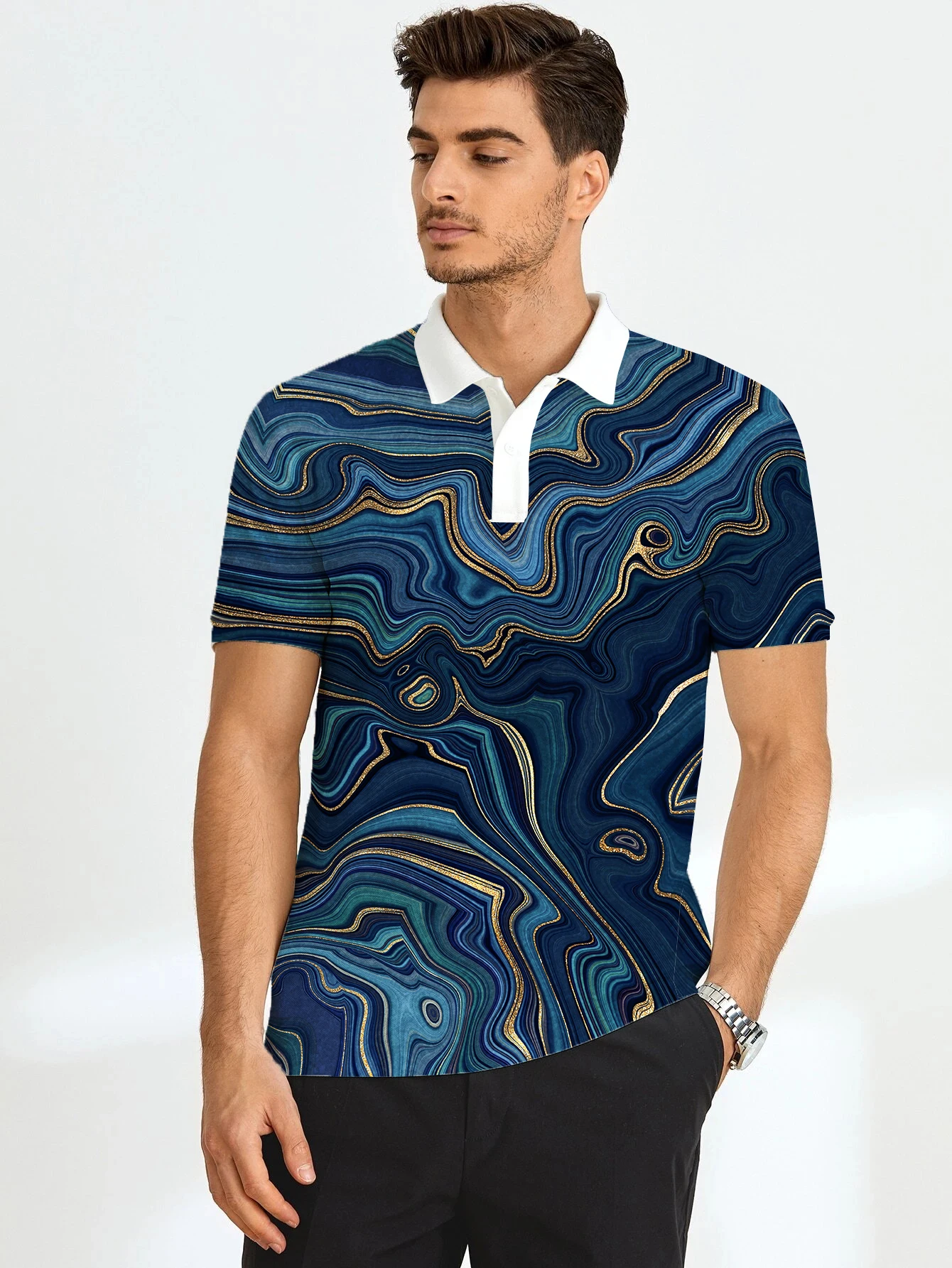 

2022 New Men's Summer Casual Short Sleeve Polo Shirt Lapel Zip Shirt High Quality 3D Printing