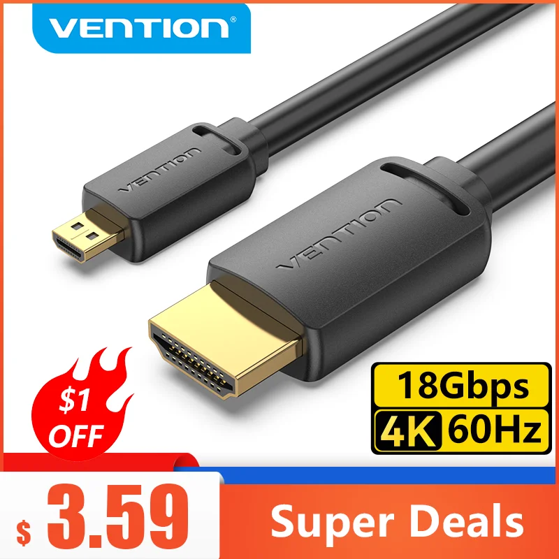 Vention Micro HDMI to HDMI Cable 4K Mini HDMI Male to Male Cord for GoPro Sony Camera Callphone Tablet Projector HDTV Mini HDMI