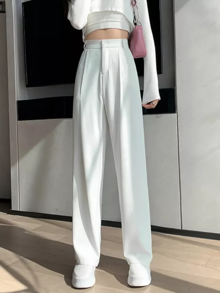 

Casual High Waist Loose Wide Leg Pants for Women Spring Autumn New Female Floor-Length White Suits Pants Ladies Long Trousers