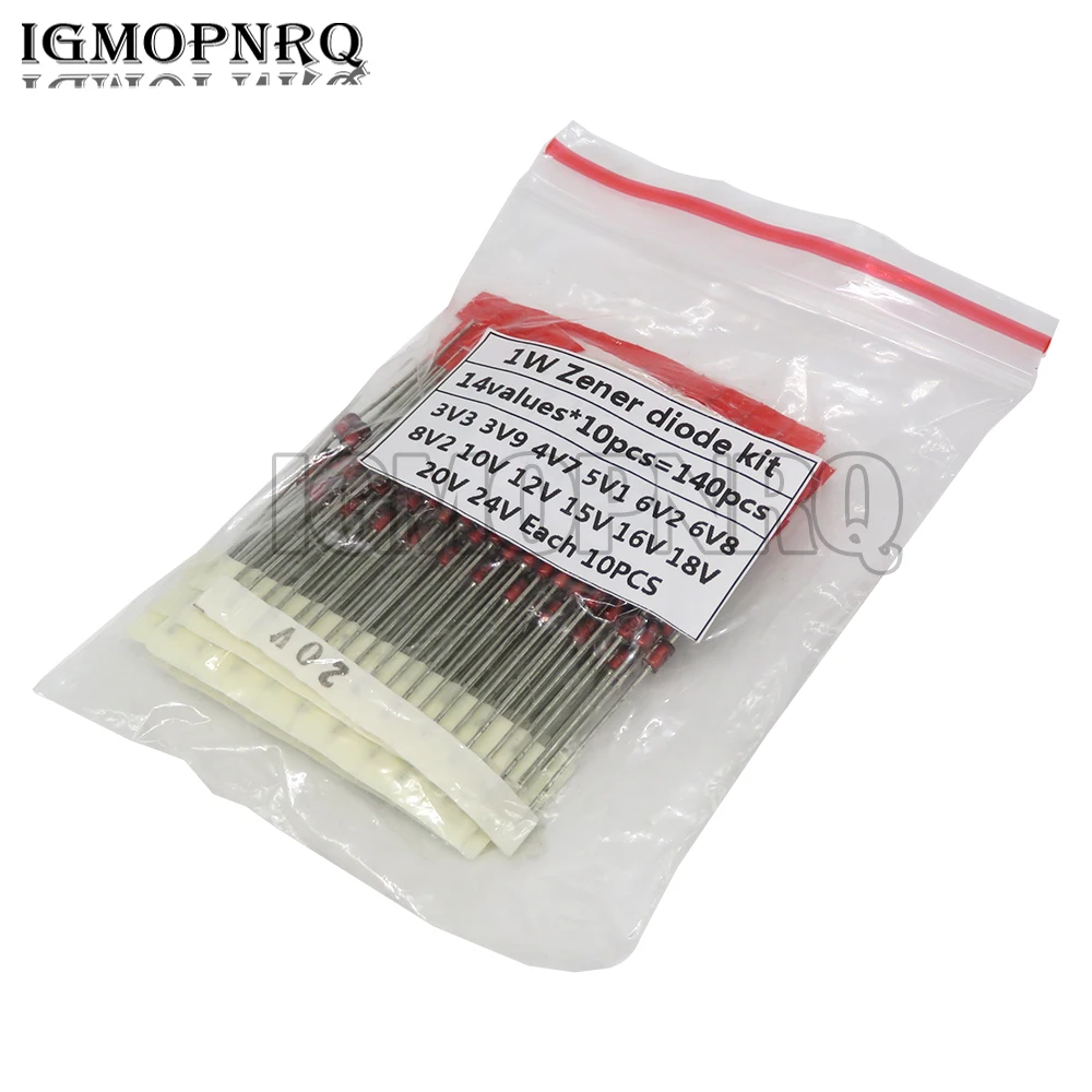 14 значений * 10 шт. = 140 шт. 1 Вт набор диодов стабилитра DO-41 3,3 в-24 в набор компонентов «сделай сам» 3 в 3V9 4V7 5V1 6V2 6V8 8V2 10 в 12 В 15 в 16 в 18 в 20 в 24 В