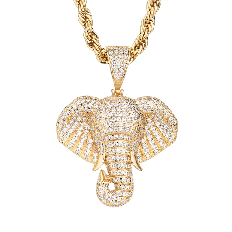 

New Design Hip Hop 14k Gold Plated animal elephant Zircon copper pendant charm