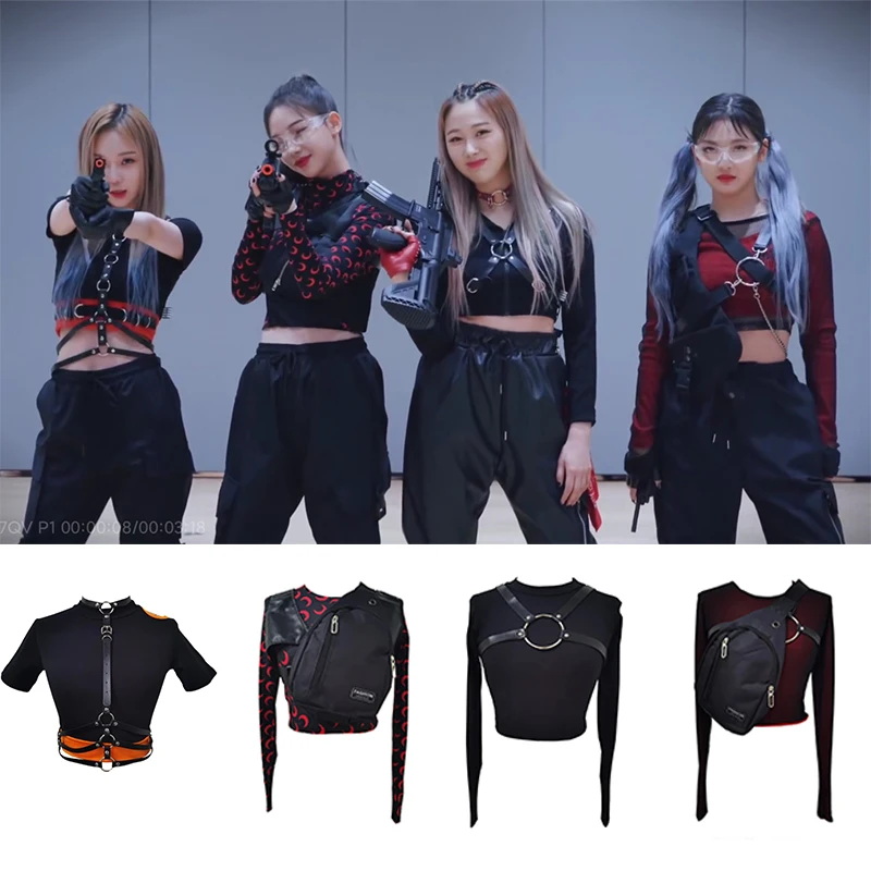 

K-pop Outfit Women Black Hip Hop Dancewear Dancer Outfit Festival Clothing Rave Wear Stage Costume Cheerleader Costume JL4034