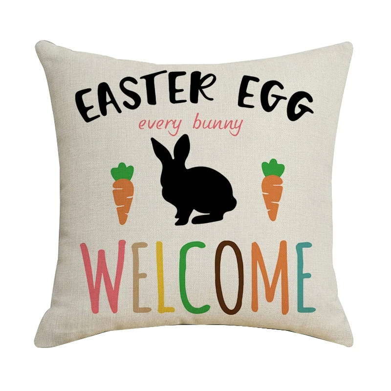 

18X18inches Decor Cushion Cover Easter Carrot Bunny Throw Cushion Case Decoration Sofa Living Room For Car Pillowcase