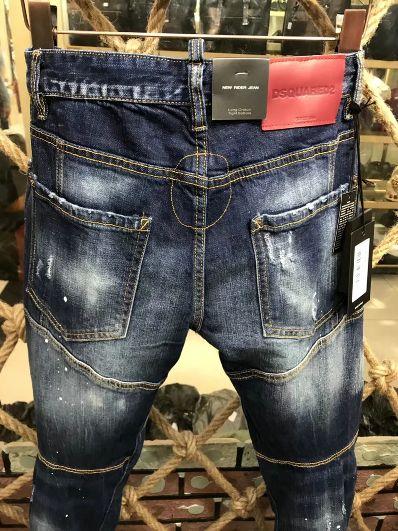 New Men's Dsquared2 Buttons Jeans Ripped For Male Skinny  Pants Men's Denim Trousers Top Quality Slim Jeans A177