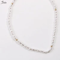 joolim jewelry pvd gold finish elegant simple summer rice pearl necklace for women stainless steel jewelry wholesale