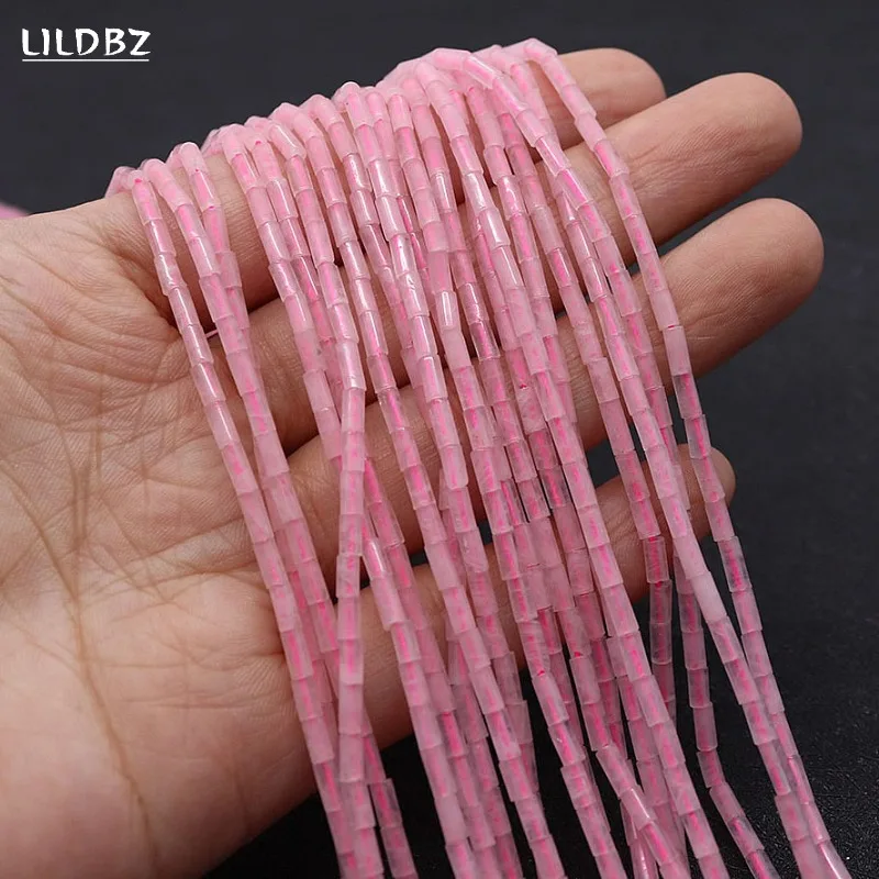 

Natural Stone Rose Quartz Beads Small Thin Round Tube Beads for Making DIY Bracelets Necklace Jewelry Charms Tubular Accessories