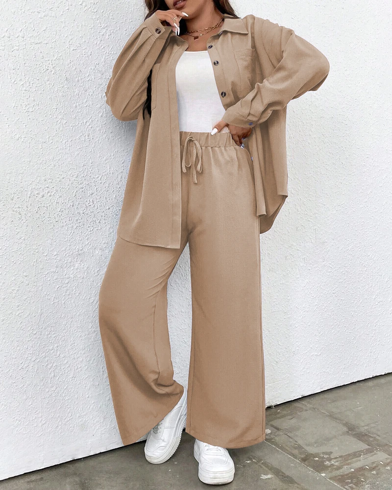 Комплект рубашки большого размера с длинными рукавами однотонные брюки на