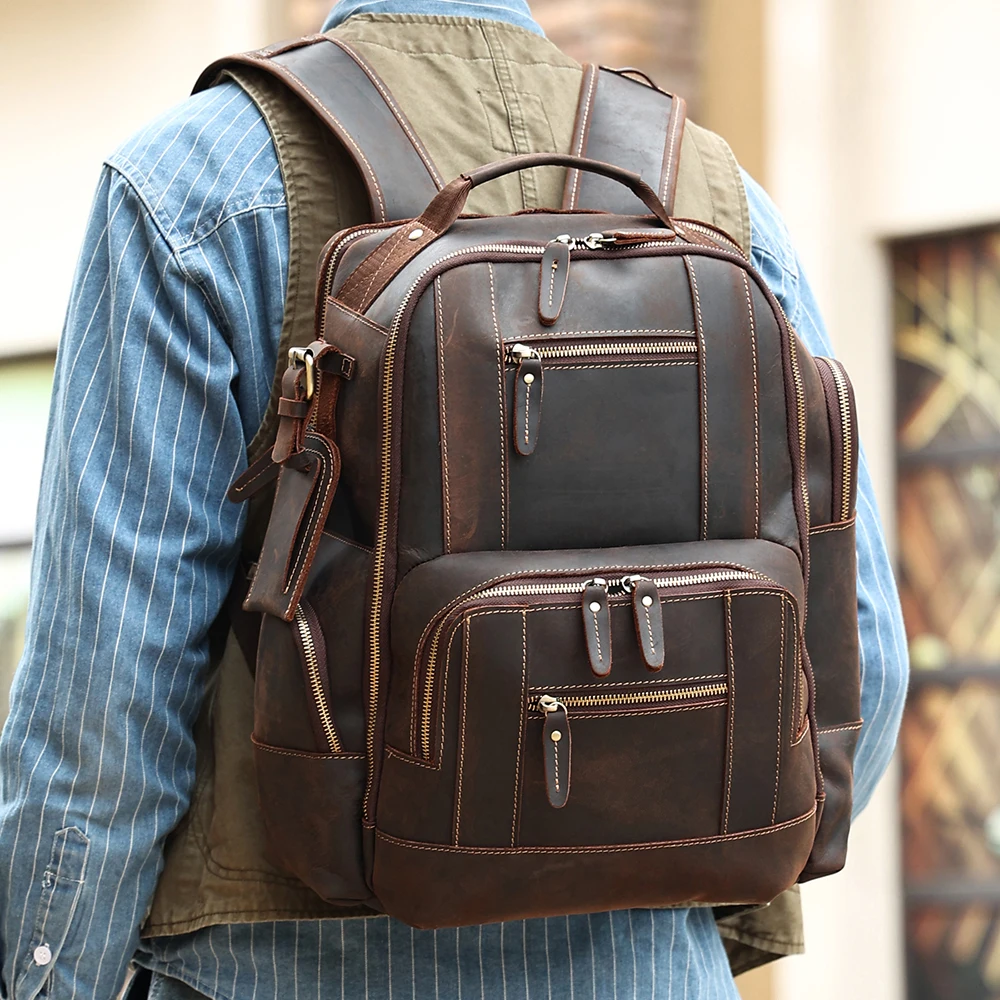 

YPP Leather Backpack for Men 15.6 inch Laptop Vintage Business Travel Daypack Large Capacity Schoolbag Rucksack