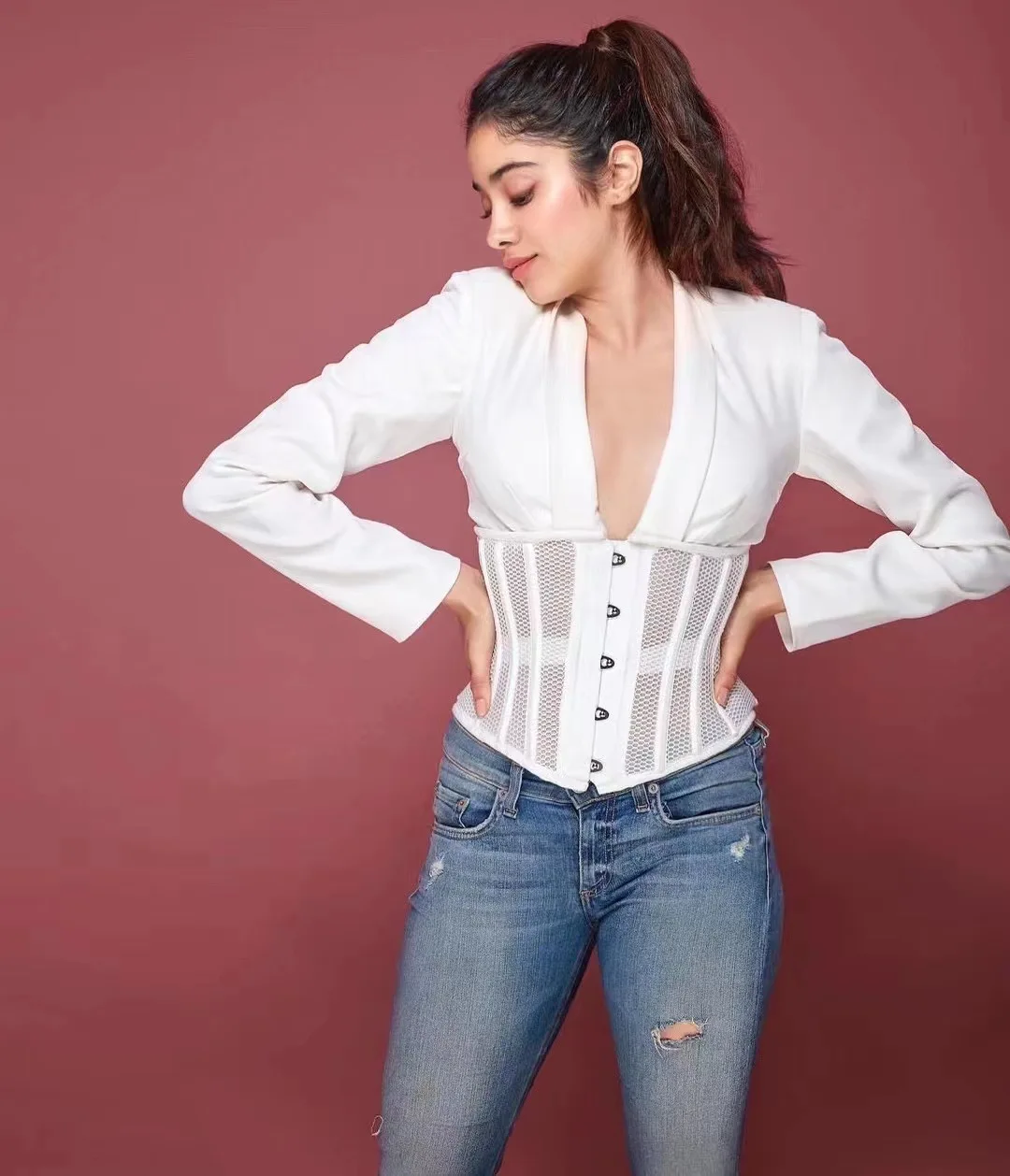 

Deep V-neck Women blouse Long Sleeve slim Sheath Top shirt
