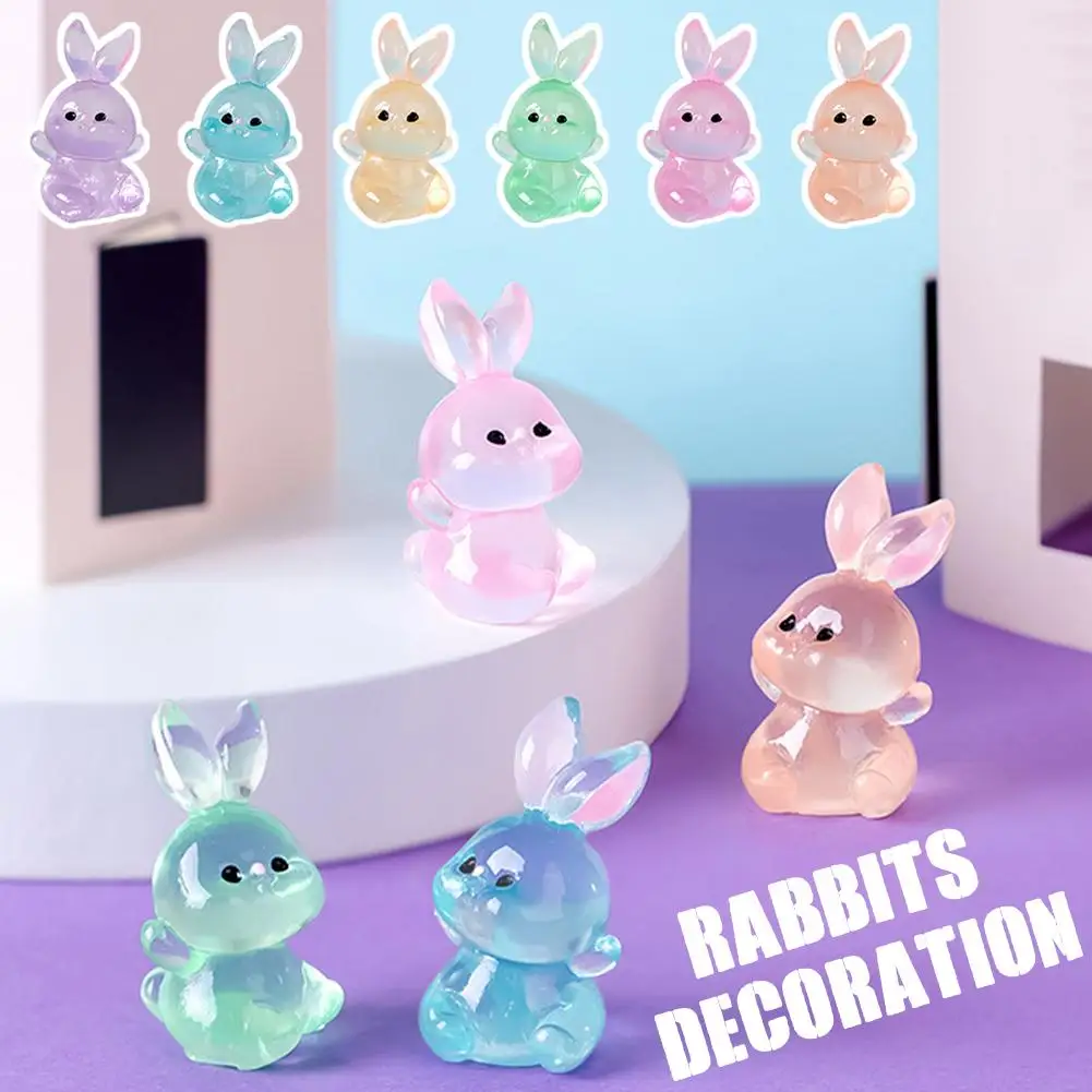 

Miniature Luminous Rabbits Moss Microlandscape Decoration House Accessories Bunny Fairy Garden Resin Figurines DIY Doll C5E9