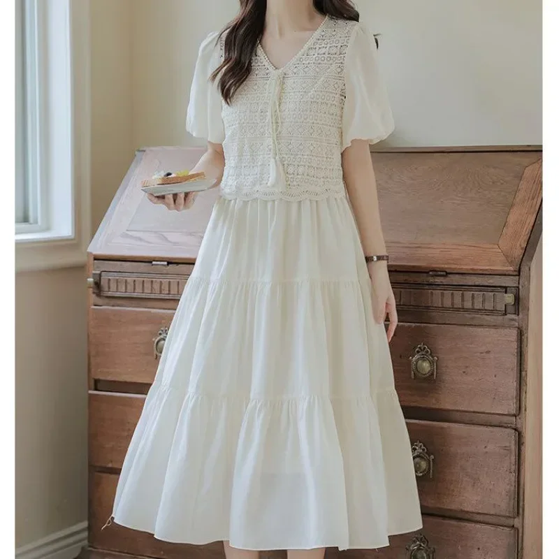 Женское белое платье-костюм во французском стиле лето 2024 новый художественный