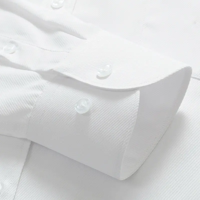 High Quality Cotton Plaid Collar Iron Free Elegant Men's Shirt Solid Color Long Sleeve Business Casual Blouse Clothes