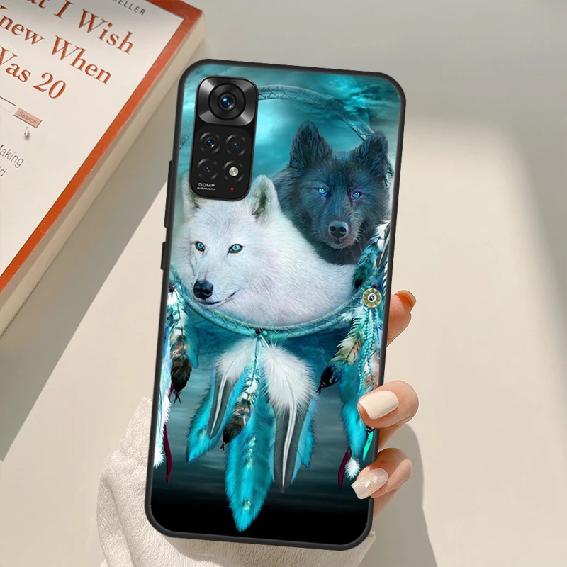 Чехол Ловец снов с перьями и волком для Xiaomi Redmi Note 11 10 9 8 Pro 11S 10S 9S 8T K50 K40 9A 9C 10A 10C