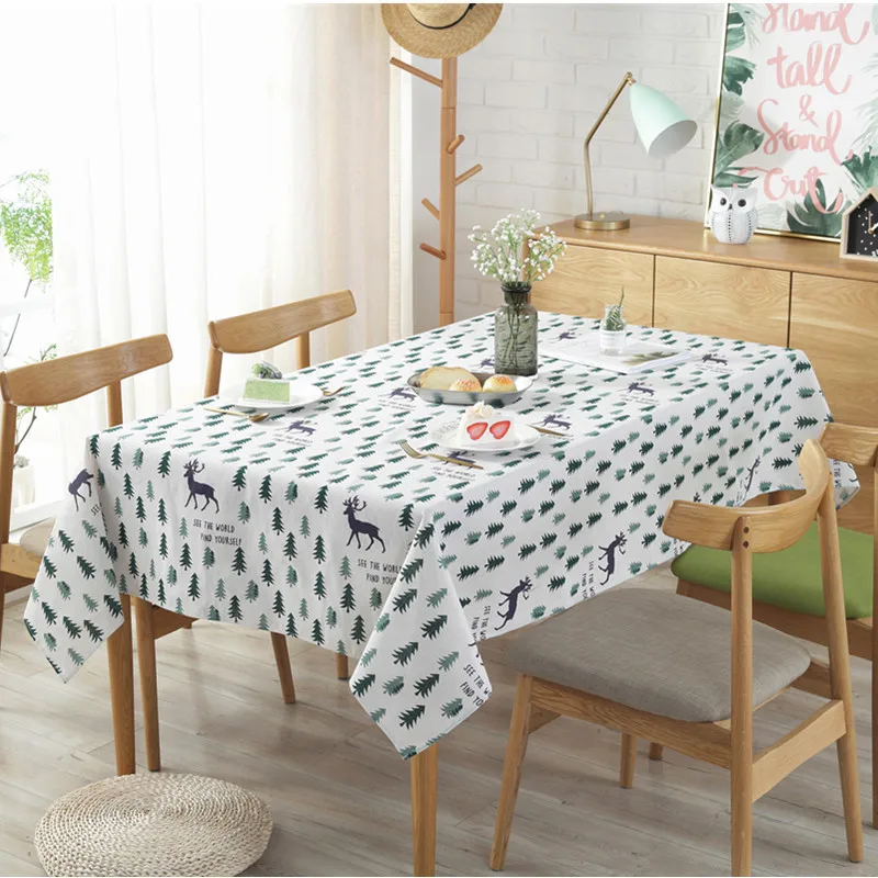 

Nordic Elk Cotton Linen Tablecloth Christmas Tree Decoration Dust Table Cloth Cover Xmas Gift