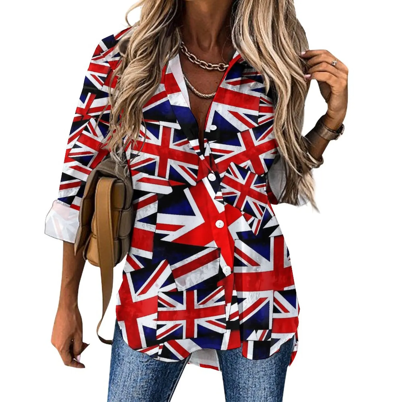 

British Flag Blouse Woman England UK Flags Casual Loose Blouses Autumn Long-Sleeve Kawaii Shirt Graphic Tops Big Size 2XL 3XL