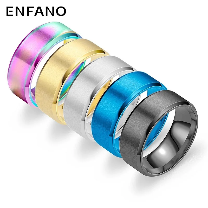 

Enfano Cross-Border European and American Hot Titanium Steel Frosted Ring Black Plain Stainless Steel Men's Brushed Ring