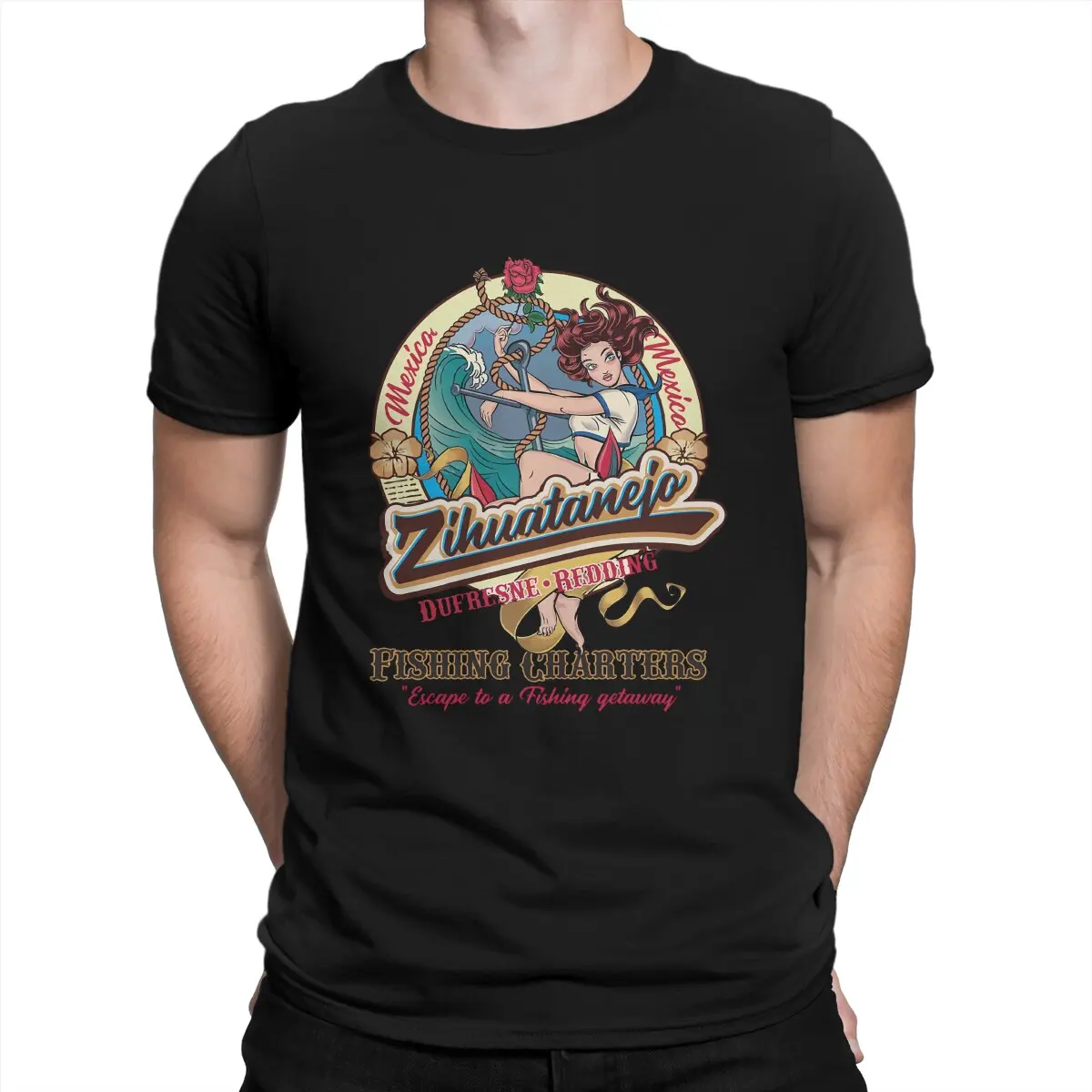 

Zihuatanejo Fishing Charter Mexico Dufresne and Redding Men's T Shirts Pin Up Girl Model Pop Art Funny Tee Shirt
