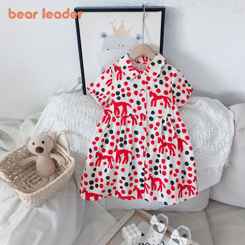 

Bear Leader New Summer Girls Cartoon Dress Short Sleeve Cotton Clothes Cute Deer Print Princess Dress Casual Floral Kids Clothes