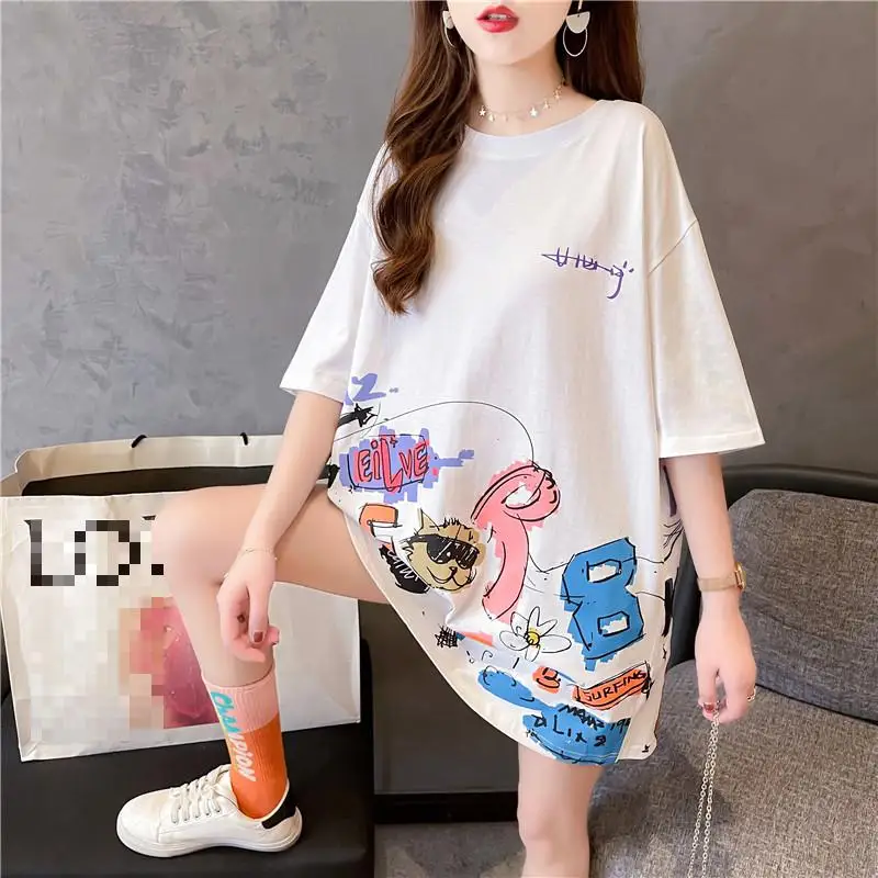 

2022 New Summer O-neck Loose Slim Casual Short Sleeved T-shirt Korean Simple Street Style Hip Hop Women Tops Tide Free Shipping