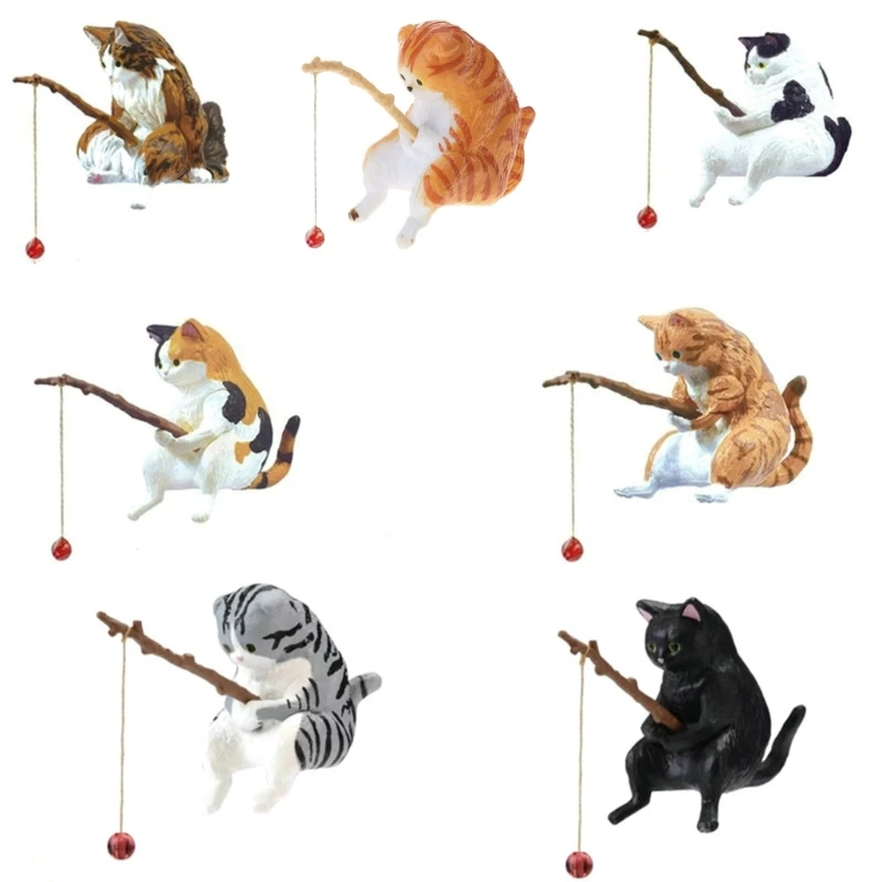 Y1UU аквариум ландшафтный дизайн мини мультфильм рыбалка кошка украшения