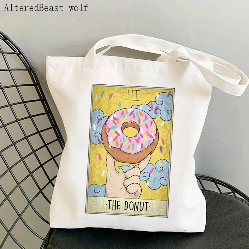 

Women Shopper bag magic Collection The Donut Tarot card witchy Bag Harajuku Canvas Shopper Bag girl handbag Shoulder Lady Bag