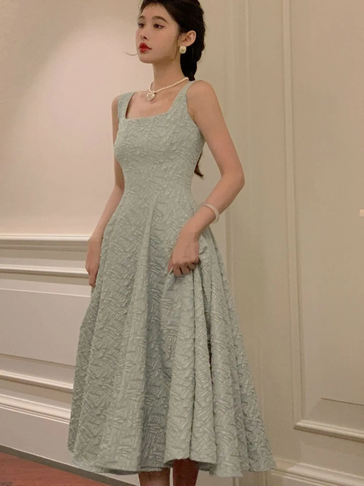

Summer Women Vintage Elegant Party Sleeveless Midi Dress Lady Evening Party A Line Fashion Prom Female Clothing Vestido