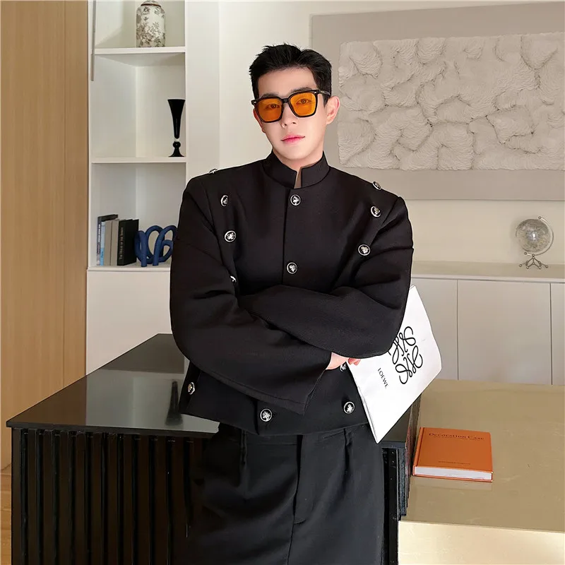 Мужская короткая куртка в китайском стиле однотонная ретро с воротником-стойкой