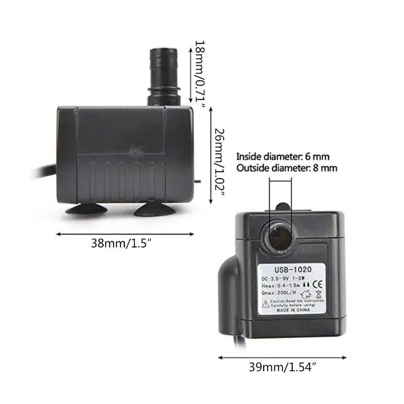 Мини-погружной насос небольшой фонтанный (200 л/ч) для водных объектов аквариума