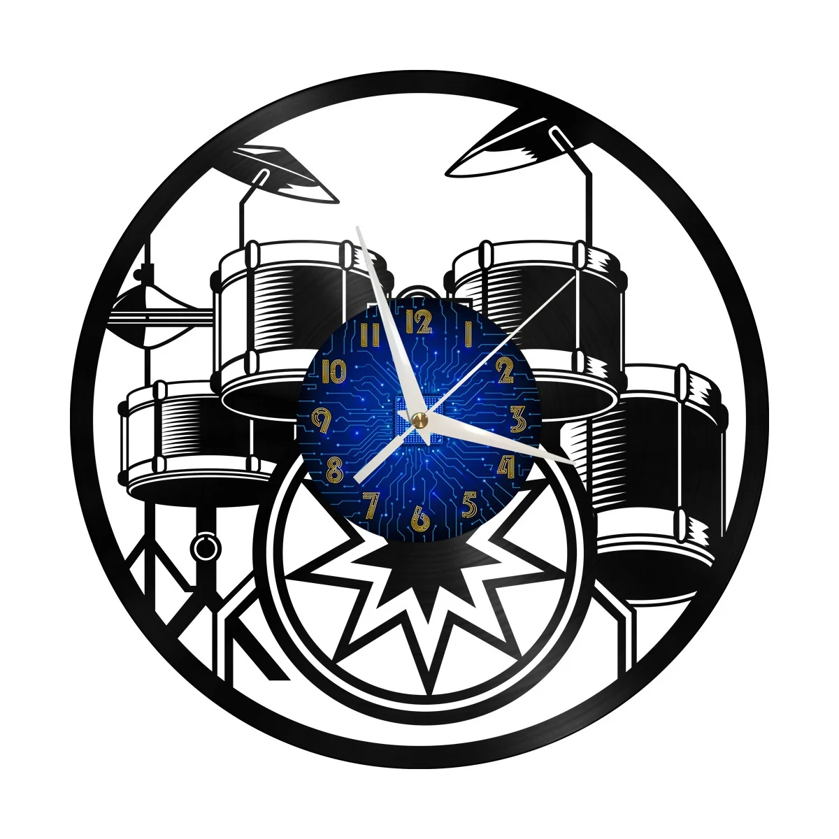 

Drum kit Vinyl Wall Clock, Vinyl Record Clock Wall Art Silent & Non-ticking
