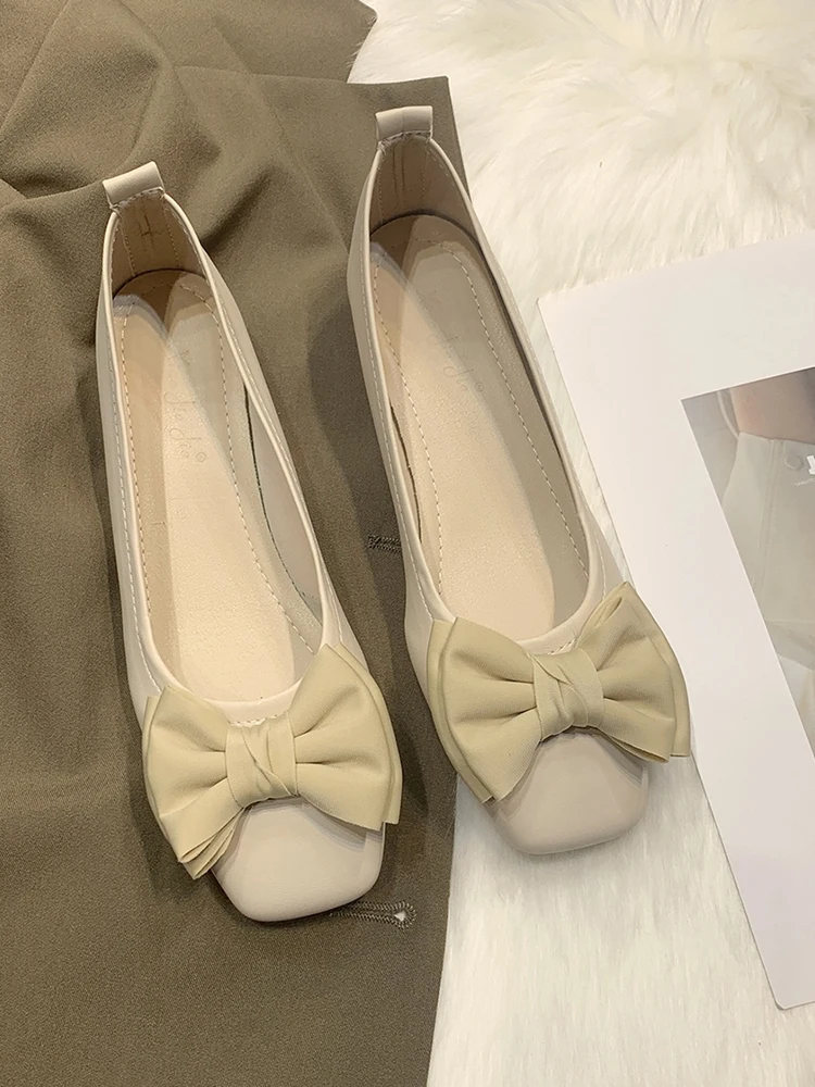 Low Heels Dress Party Casual Women Flats Square Toe Shoes 2022 New Trend Autumn Soft Sandals Fad Bow Luxury Women Walking Shoes
