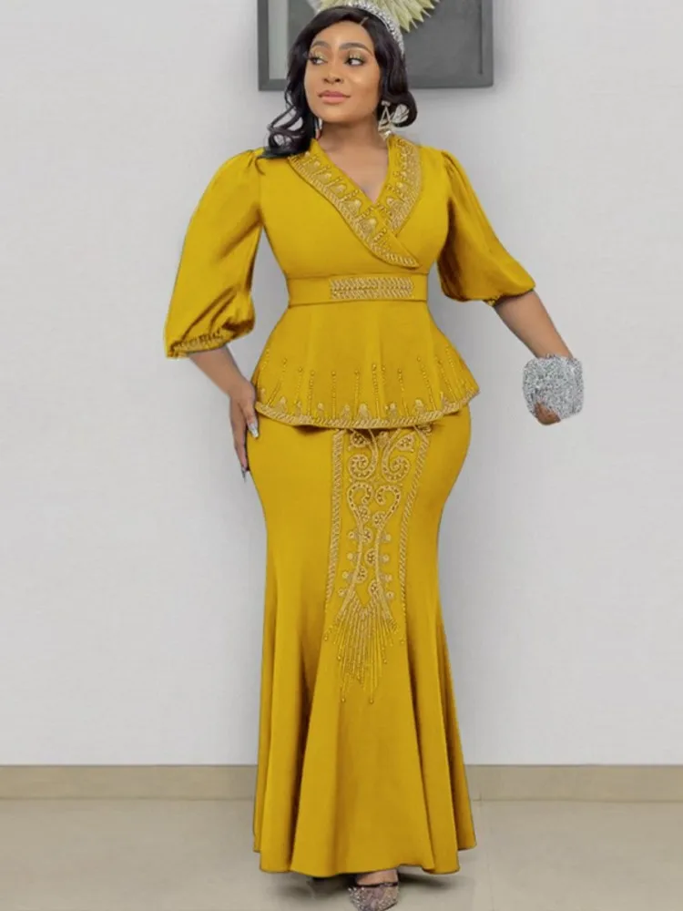 

Two Piece Set Muslim Fashion Abaya African Clothes For Women Fashion Long Dress Sets Skirt Suits Outfits Biamonds Party Dresses