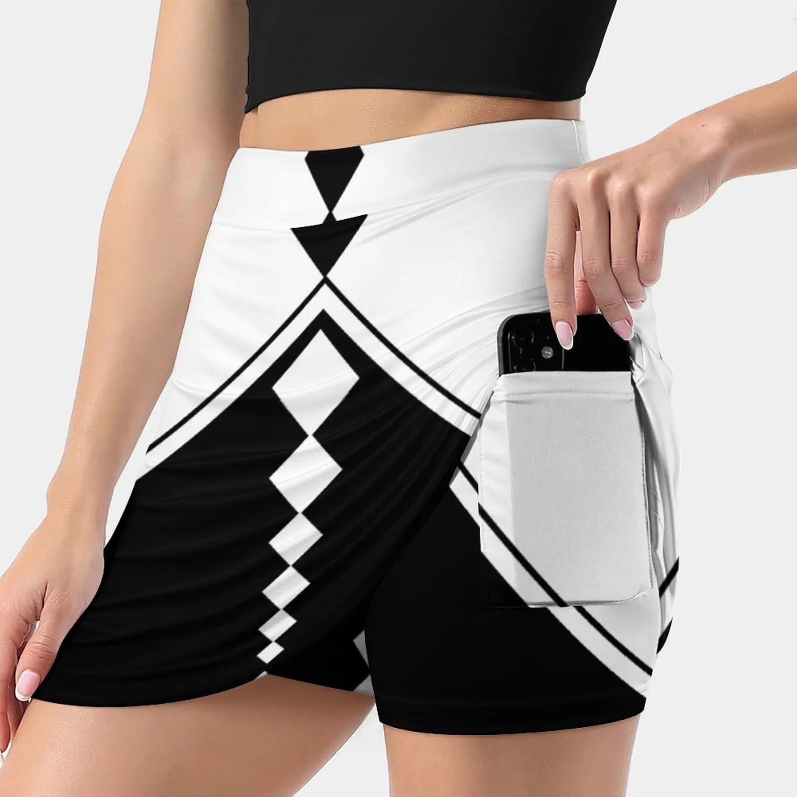 

Женская юбка с бриллиантами, черно-белая короткая юбка с геометрическим рисунком