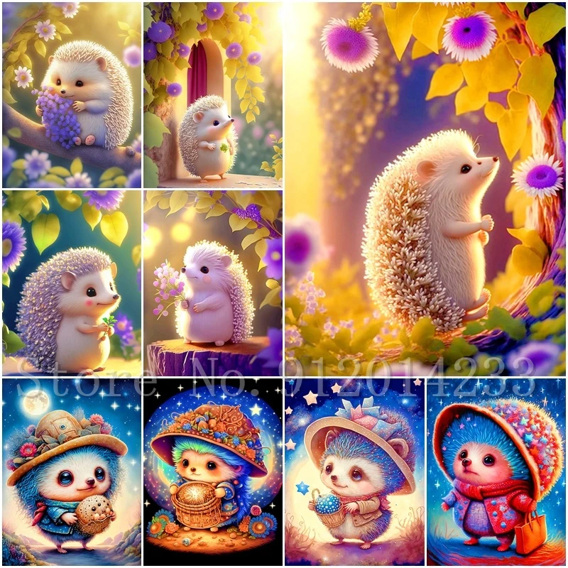 

Животные 5D DIY алмазная живопись Ежик мультфильм полная квадратная круглая фотография стены домашний декор