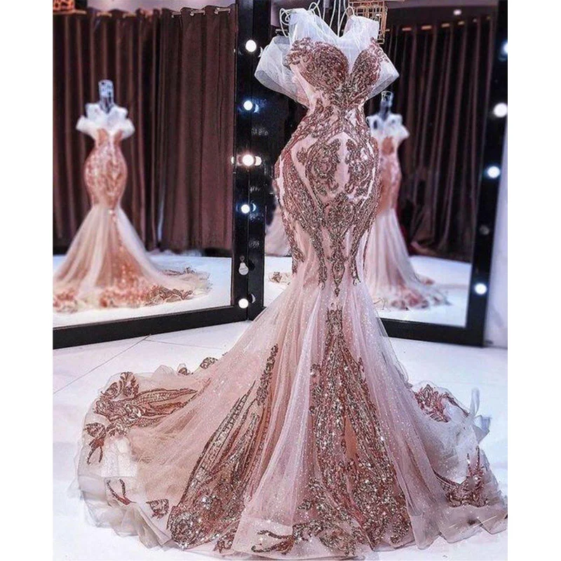 

2023 Mermaid Prom Dress Evening Dresses Pink Sparkly Sequins Gown Dresses Formal Party Dresses Robe De Soirée