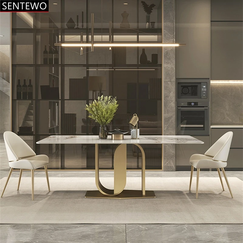 Роскошный набор из каменной плиты обеденный стол 4 стула металлический титановый