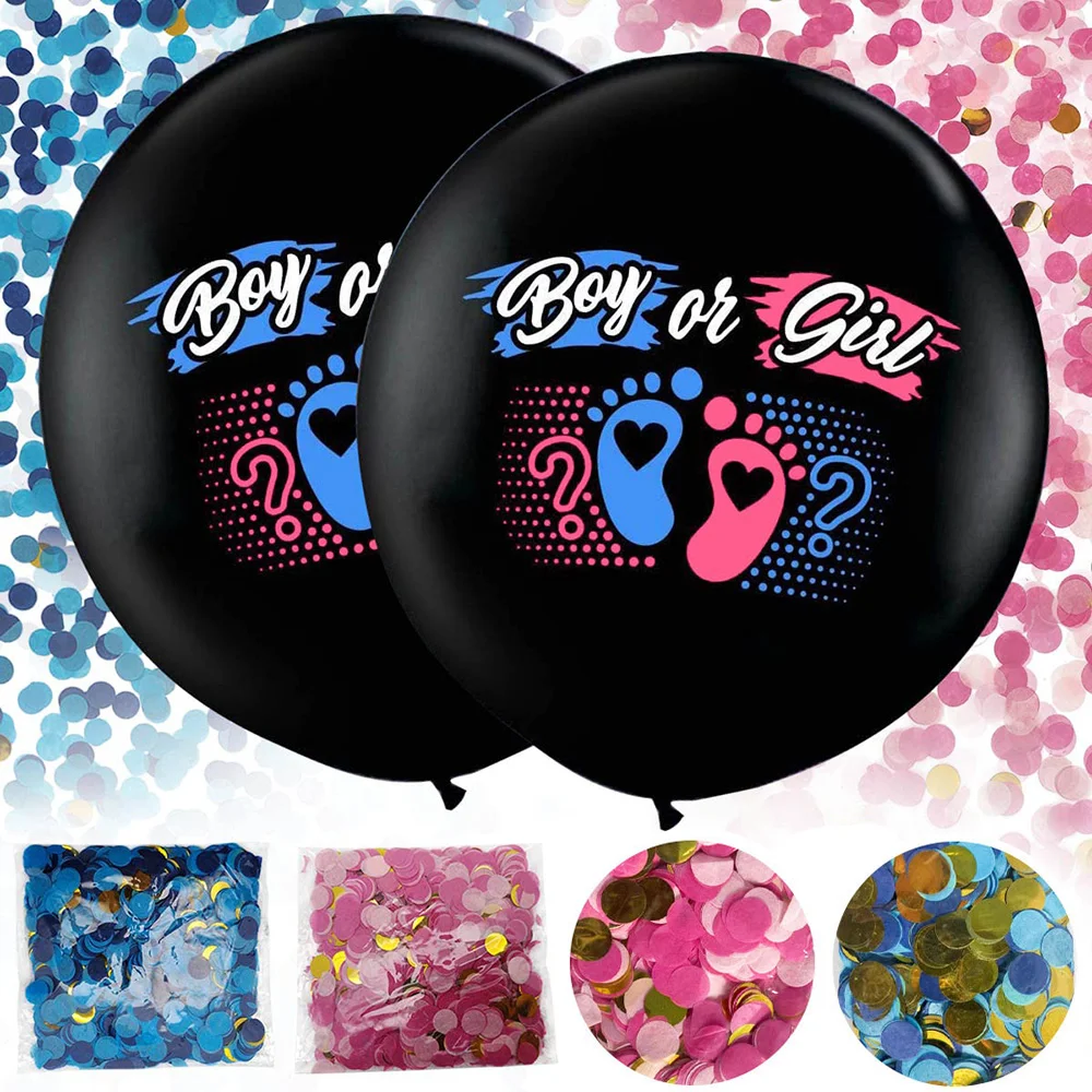 

Gender Reveal Jumbo 36 inch Latex Balloons Confetti Black Boy or Girl with Blue Pink Confetti Baby Gender Reveal Party Decoratio